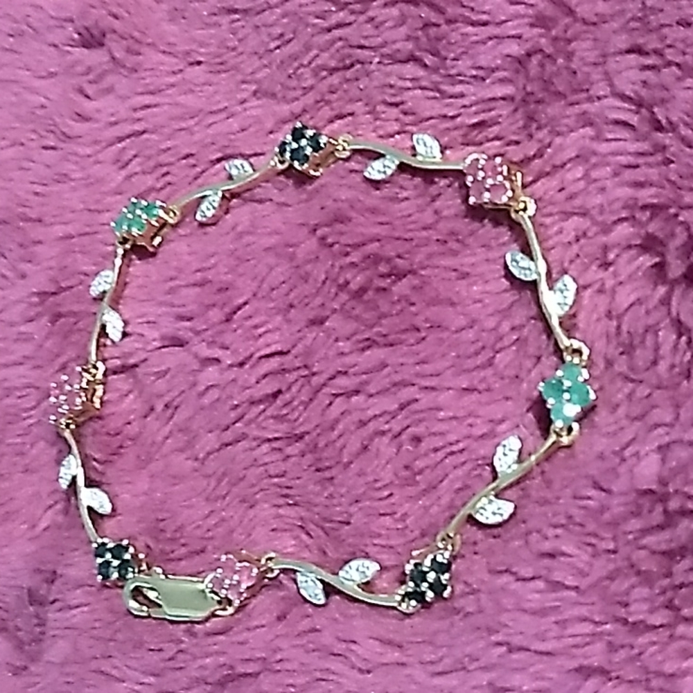 Genuine Emerald, Ruby and Sapphire Bracelet